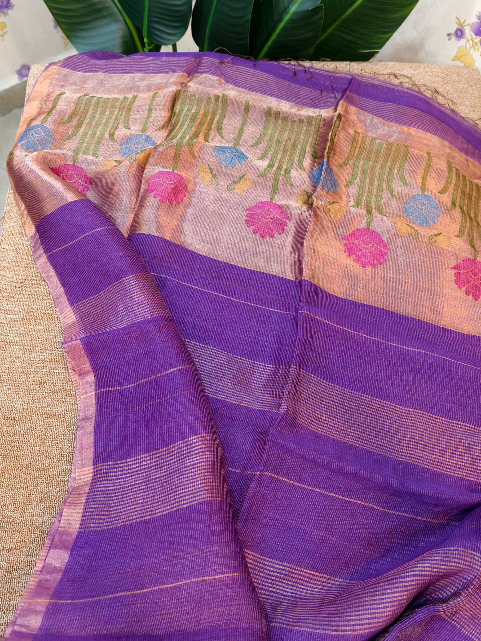 Handloom Stripes Linen Silk Tissue Jamdhani - Image 4