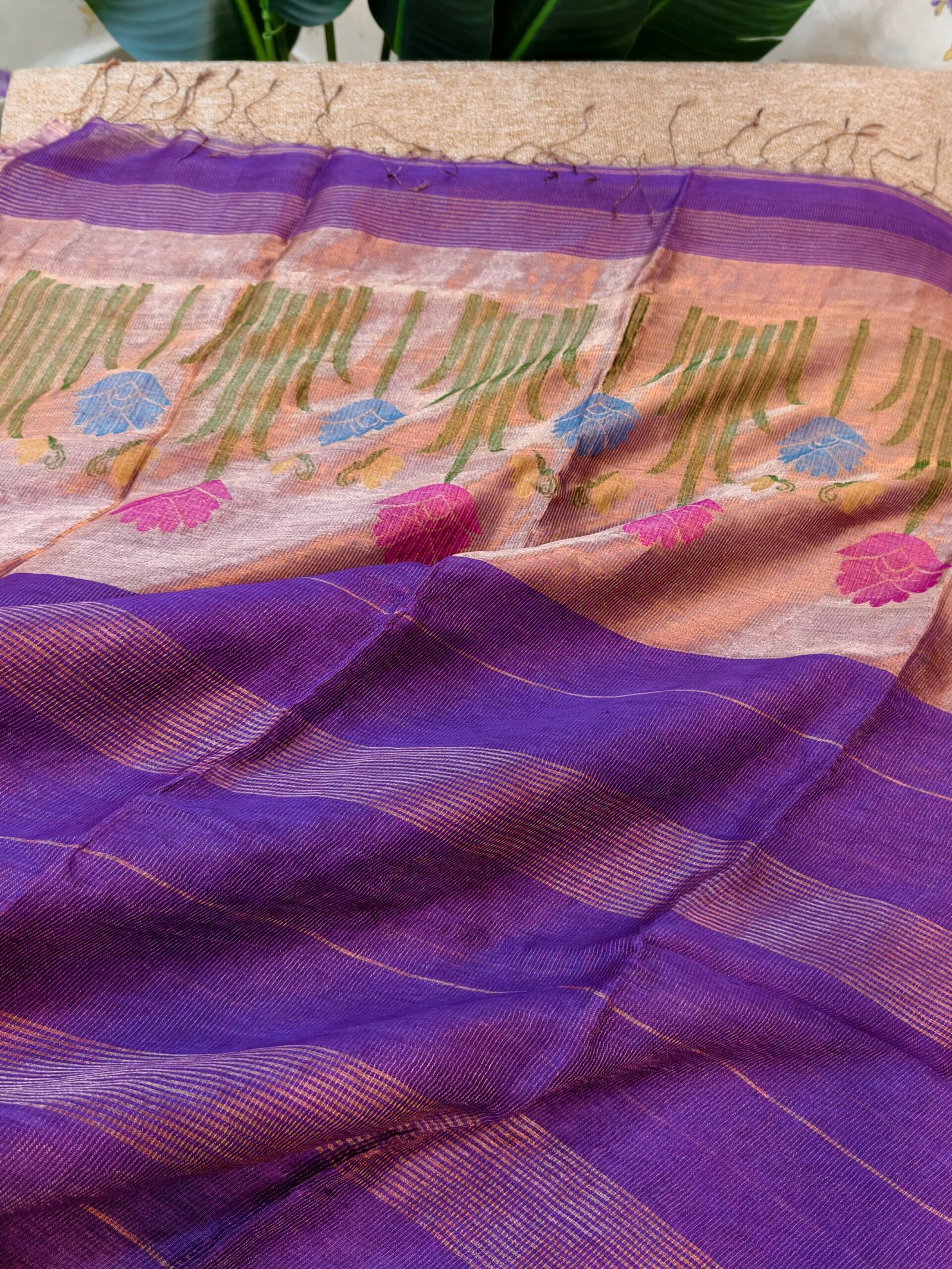 Handloom Stripes Linen Silk Tissue Jamdhani - Image 3