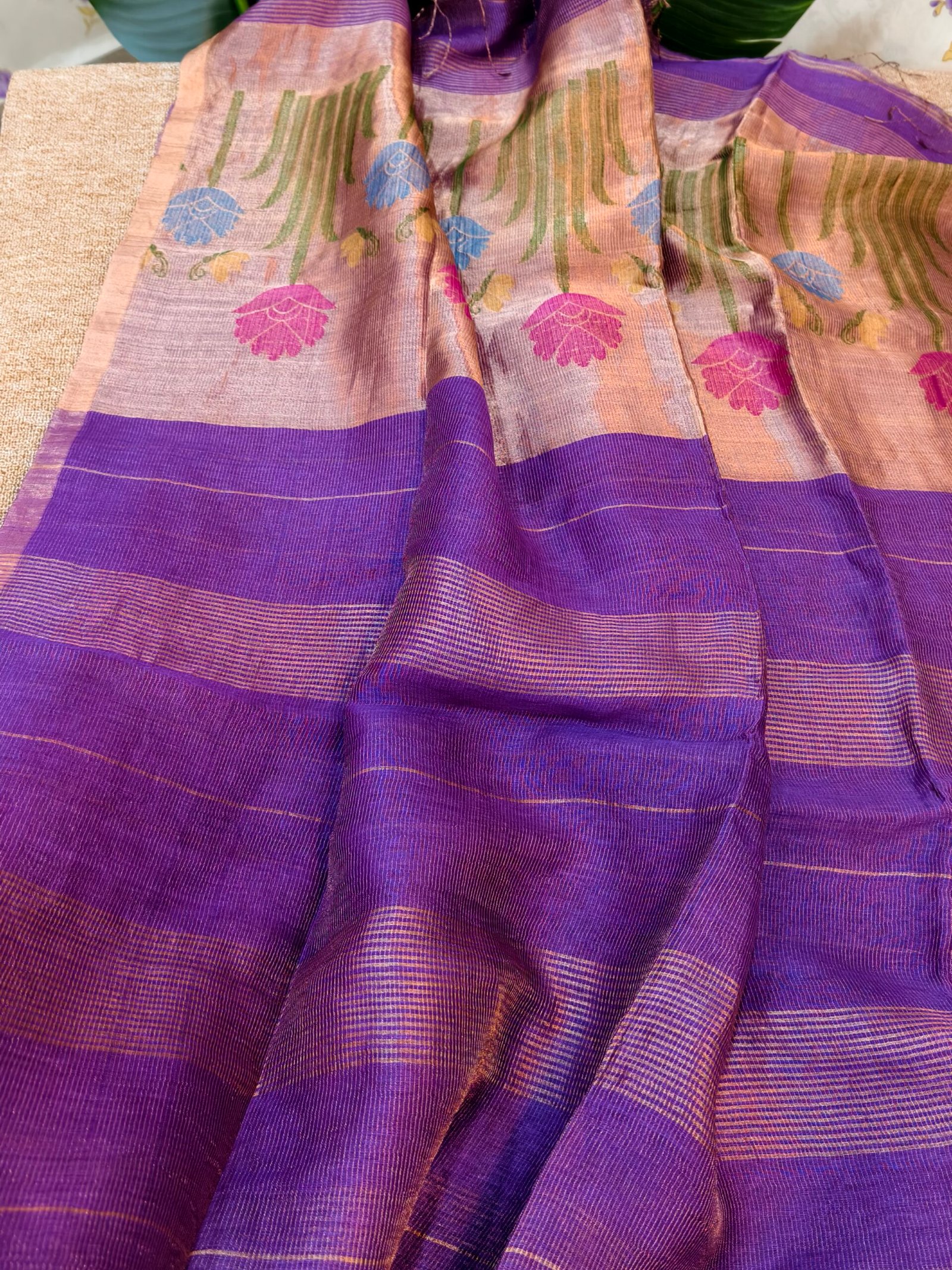 Handloom Stripes Linen Silk Tissue Jamdhani