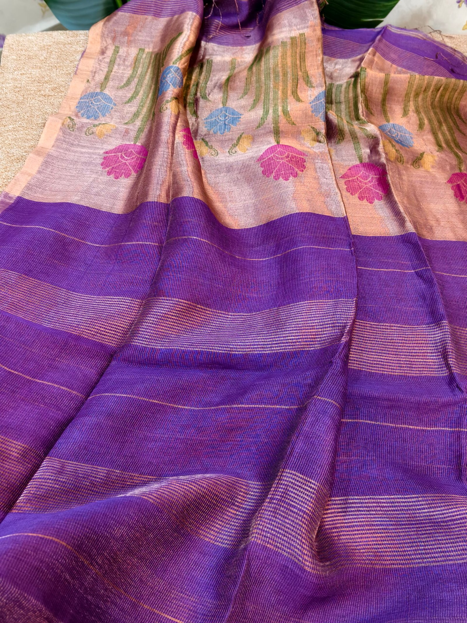Handloom Stripes Linen Silk Tissue Jamdhani - Image 2