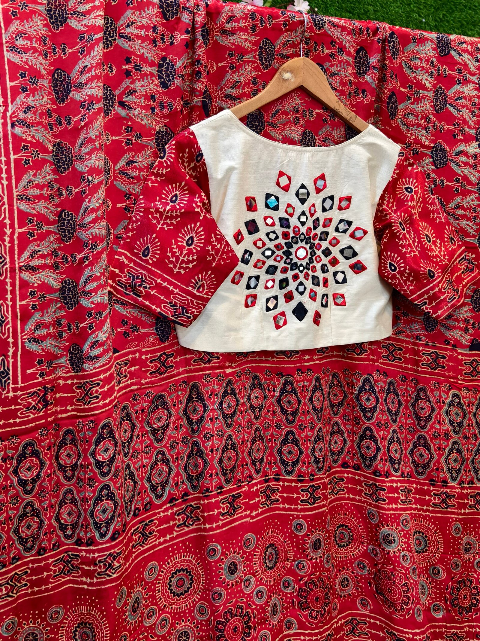 Handmade azrak model silk saree