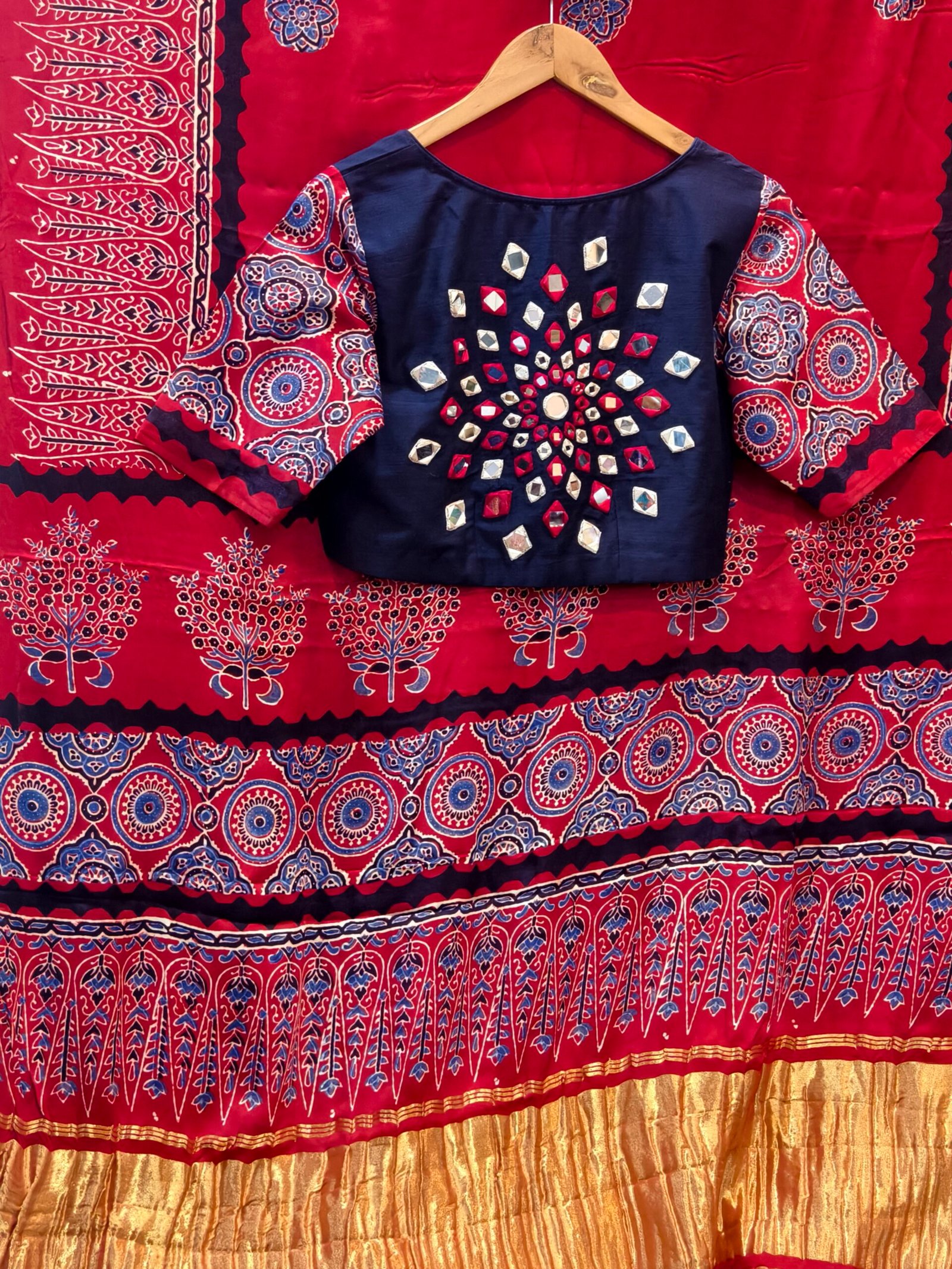 Handmade azrak model silk saree
