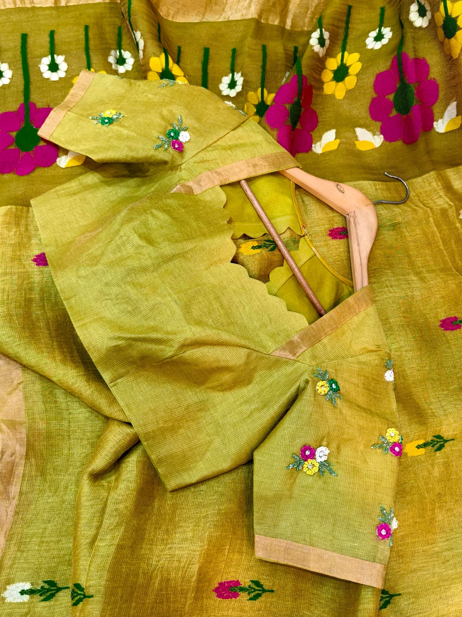 Handloom linen tissue silk jamdhani - Image 3