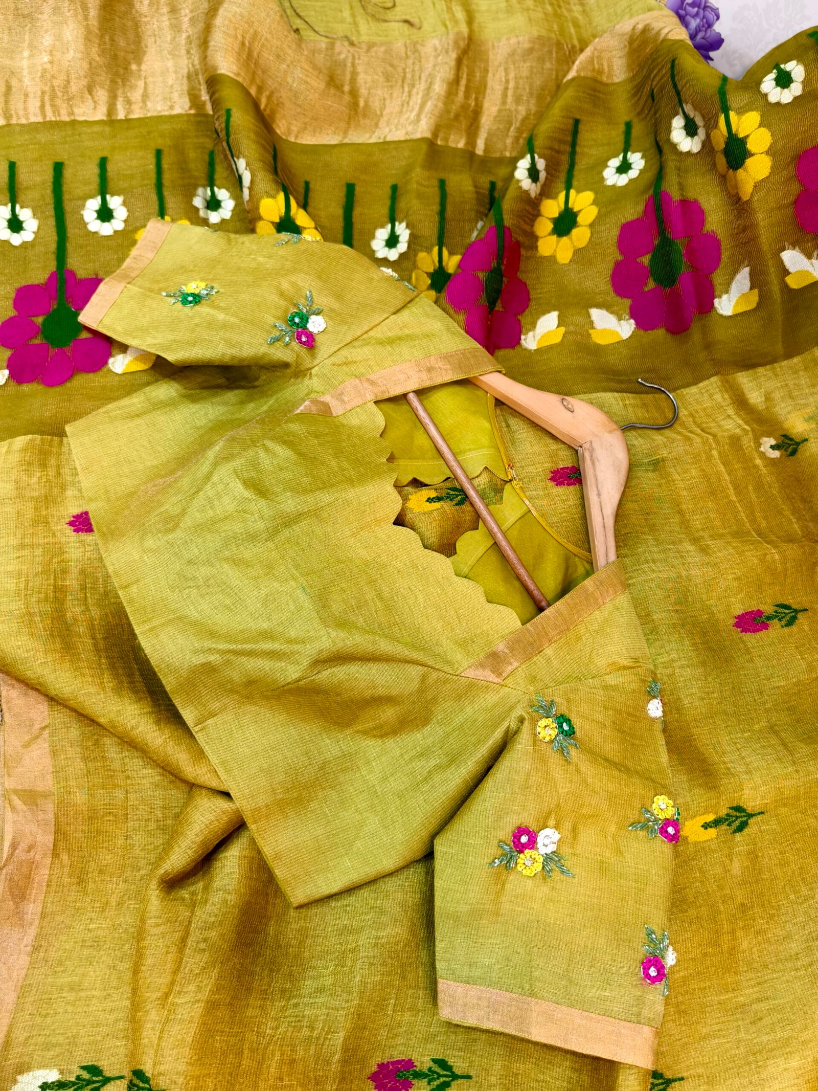 Handloom linen tissue silk jamdhani