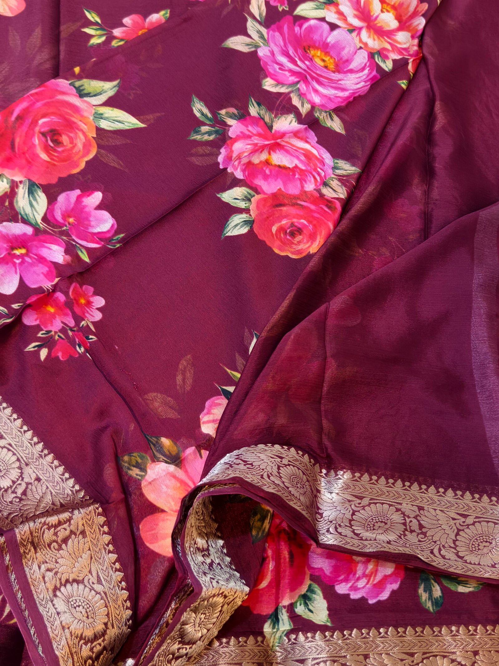 Pure Chinon digital printed saree - Image 3